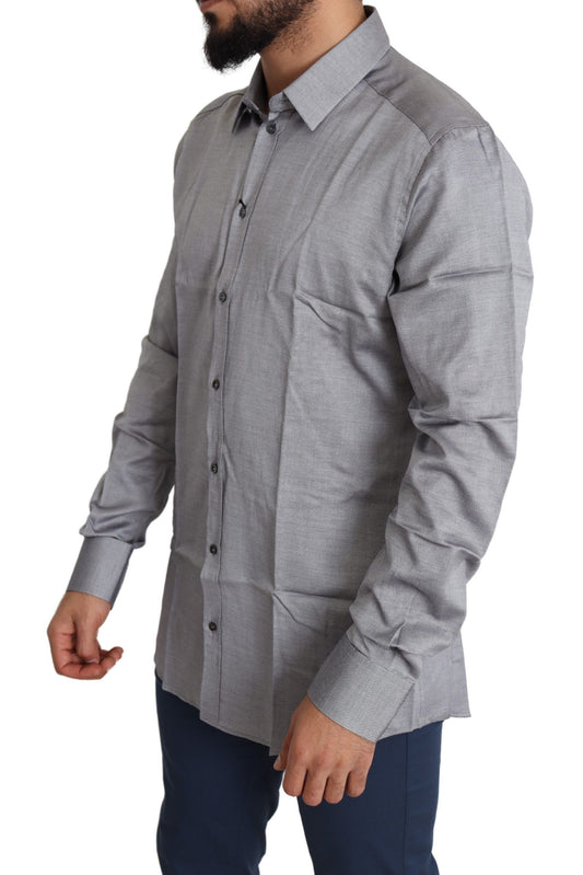 Gray Cotton Men Formal GOLD Dress Shirt-Dolce & Gabbana-LabelTerrace.com