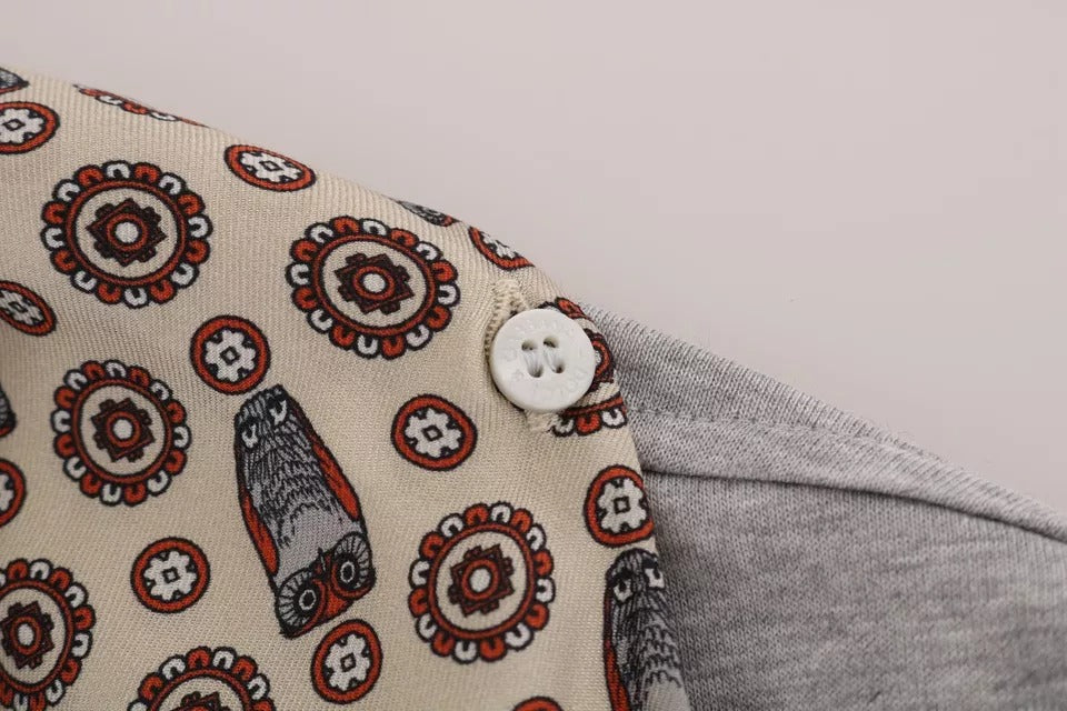 Gray Cotton Owl Silk Scarf Top T-shirt-Dolce & Gabbana-LabelTerrace.com