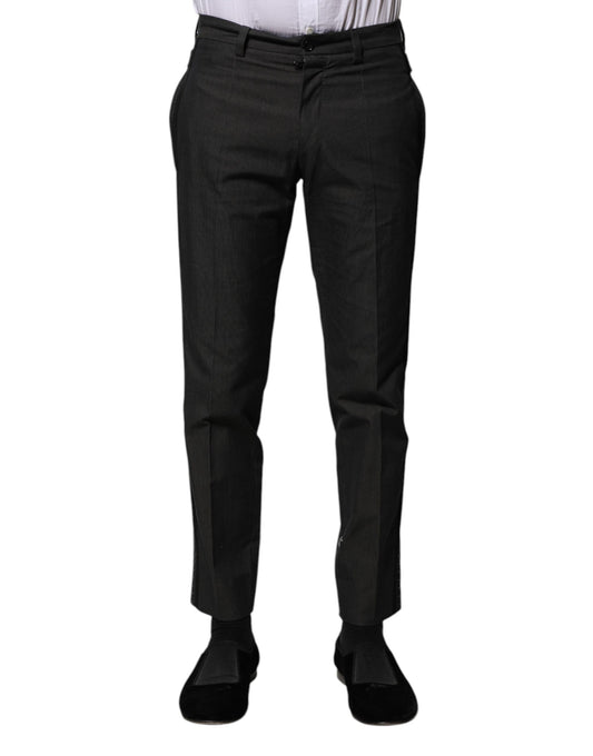 Gray Cotton Patterned Formal Pants-Dolce & Gabbana-LabelTerrace.com