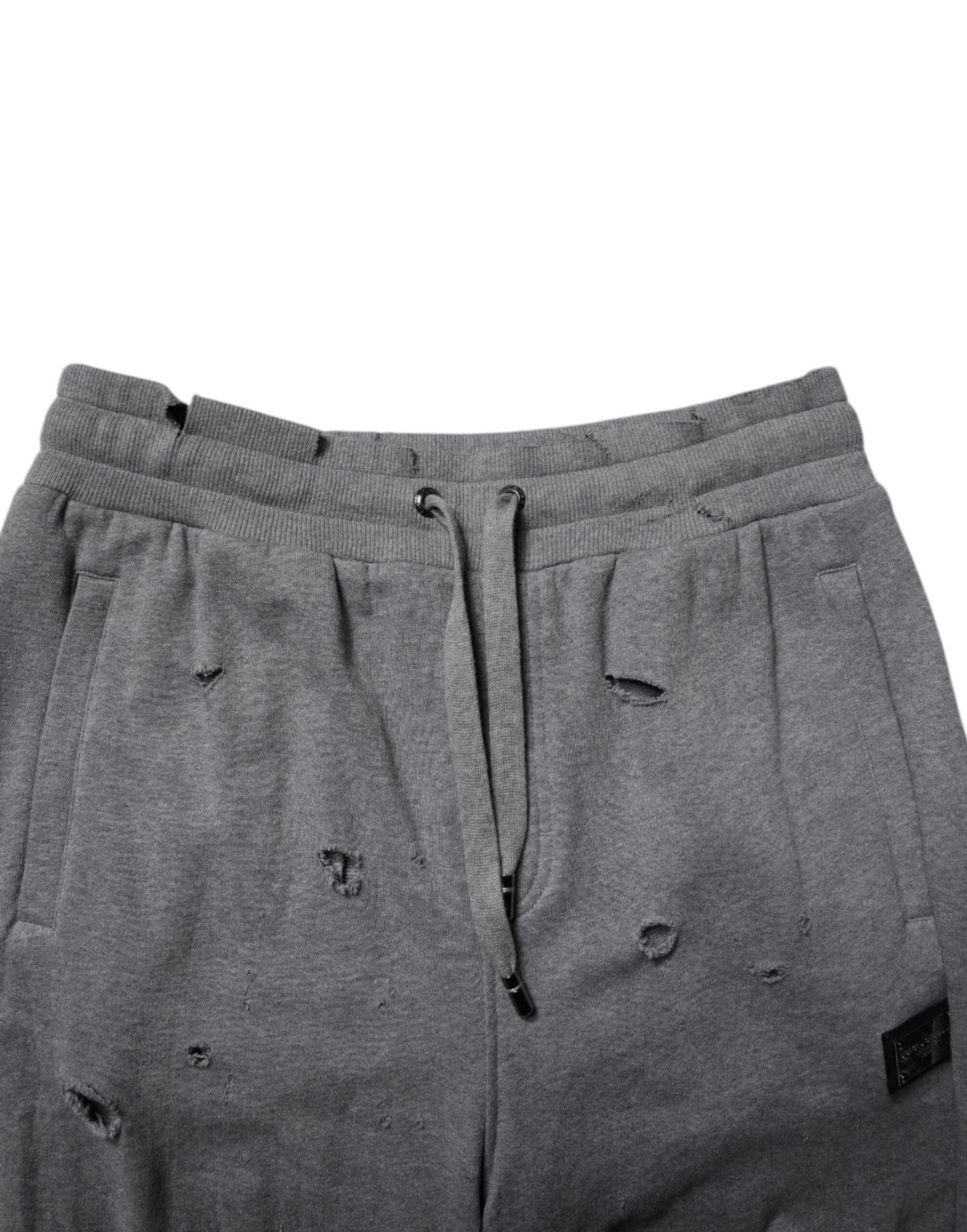 Gray Cotton RipStyle Straight Sweatpants Pants-Dolce & Gabbana-LabelTerrace.com