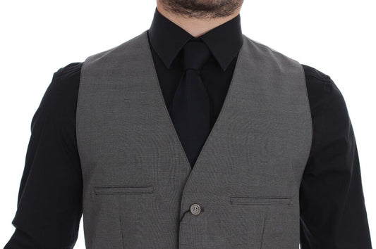 Gray Cotton Slim Fit Button Front Dress Vest-Dolce & Gabbana-LabelTerrace.com
