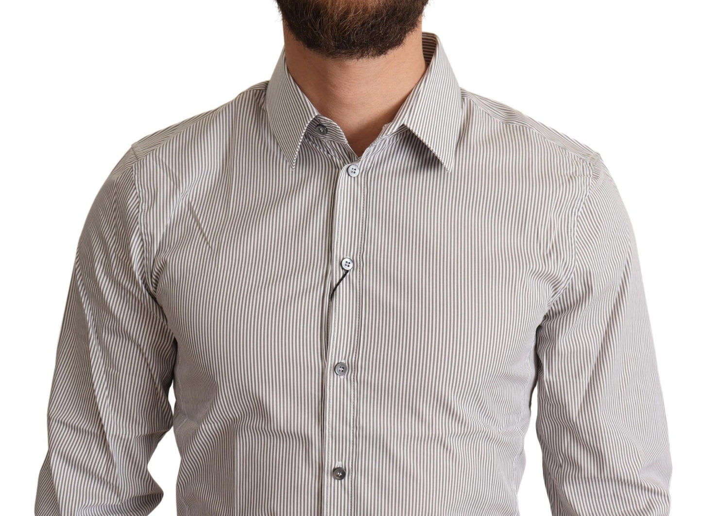 Gray Cotton Slim Fit Mens SICILY Shirt-Dolce & Gabbana-LabelTerrace.com