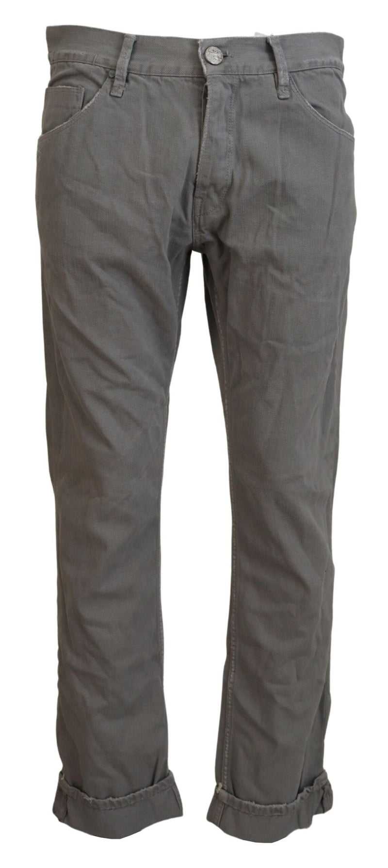 Gray Cotton Straight Fit Folded Hem Casual Denim Jeans-Acht-LabelTerrace.com
