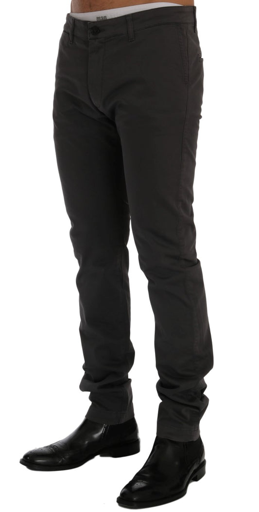 Gray Cotton Stretch Chinos Pants-GF Ferre-LabelTerrace.com
