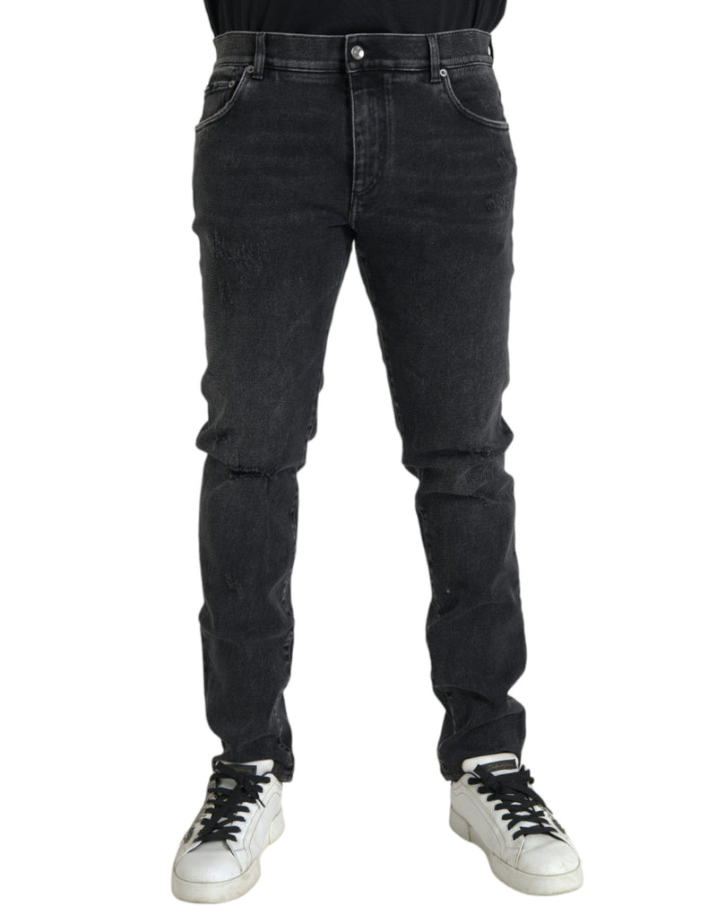 Gray Cotton Stretch Skinny Denim Logo Jeans-Dolce & Gabbana-LabelTerrace.com