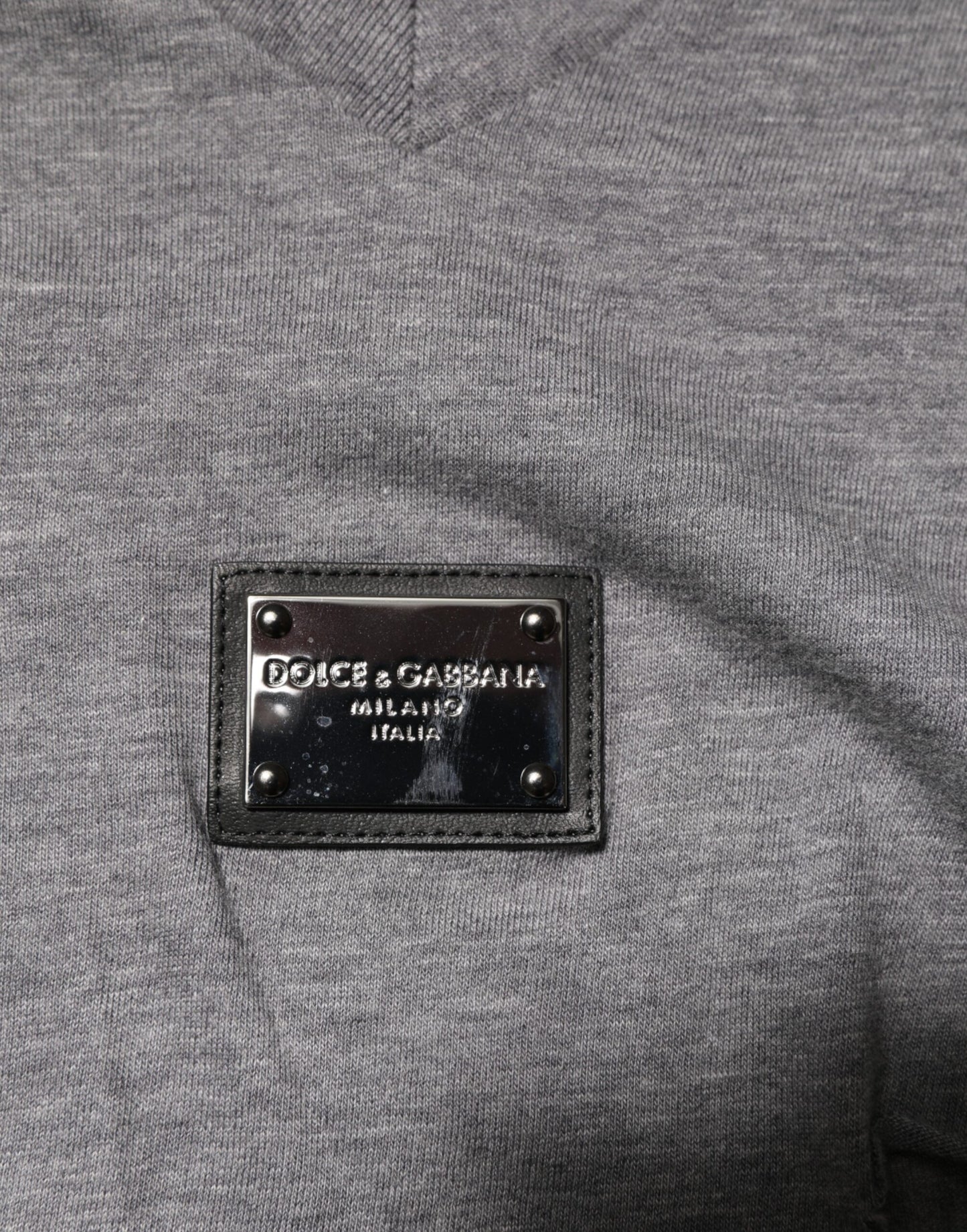 Gray Cotton Tattered Logo Patch Men T-shirt