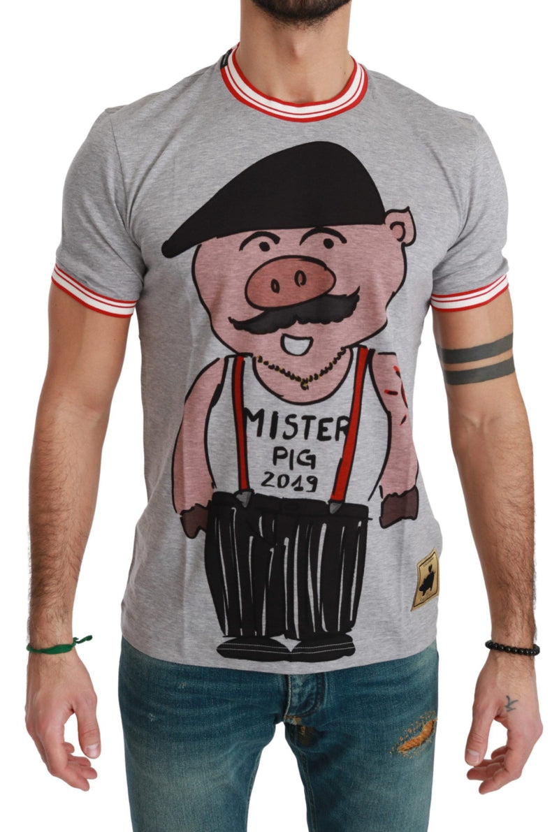 Gray Cotton Top 2019 Year of the Pig T-shirt-Dolce & Gabbana-LabelTerrace.com