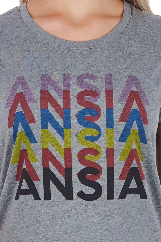 Gray Cotton Women T-Shirt-Frankie Morello-LabelTerrace.com