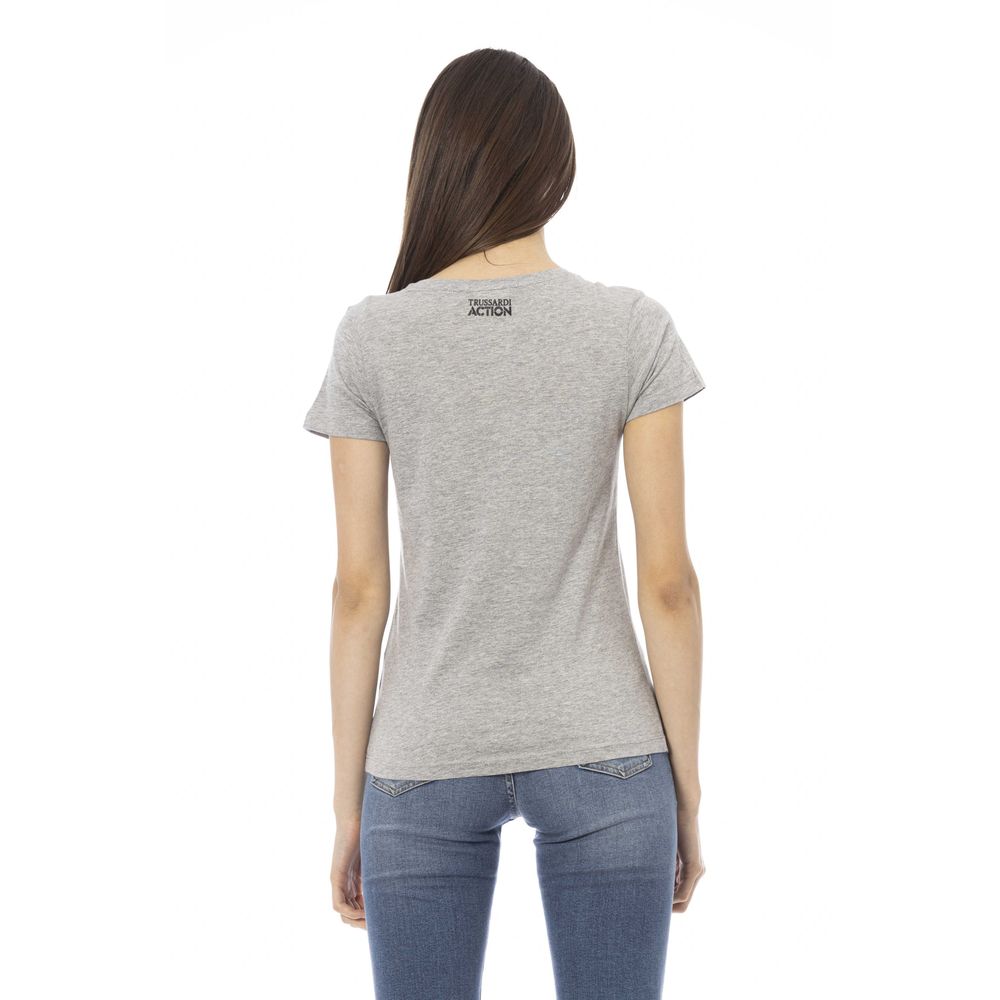 Gray Cotton Women V-Neck Top-Trussardi Action-LabelTerrace.com