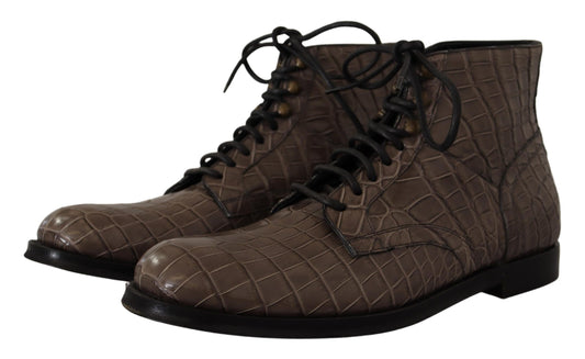Gray Crocodile Leather Derby Boots-Dolce & Gabbana-LabelTerrace.com