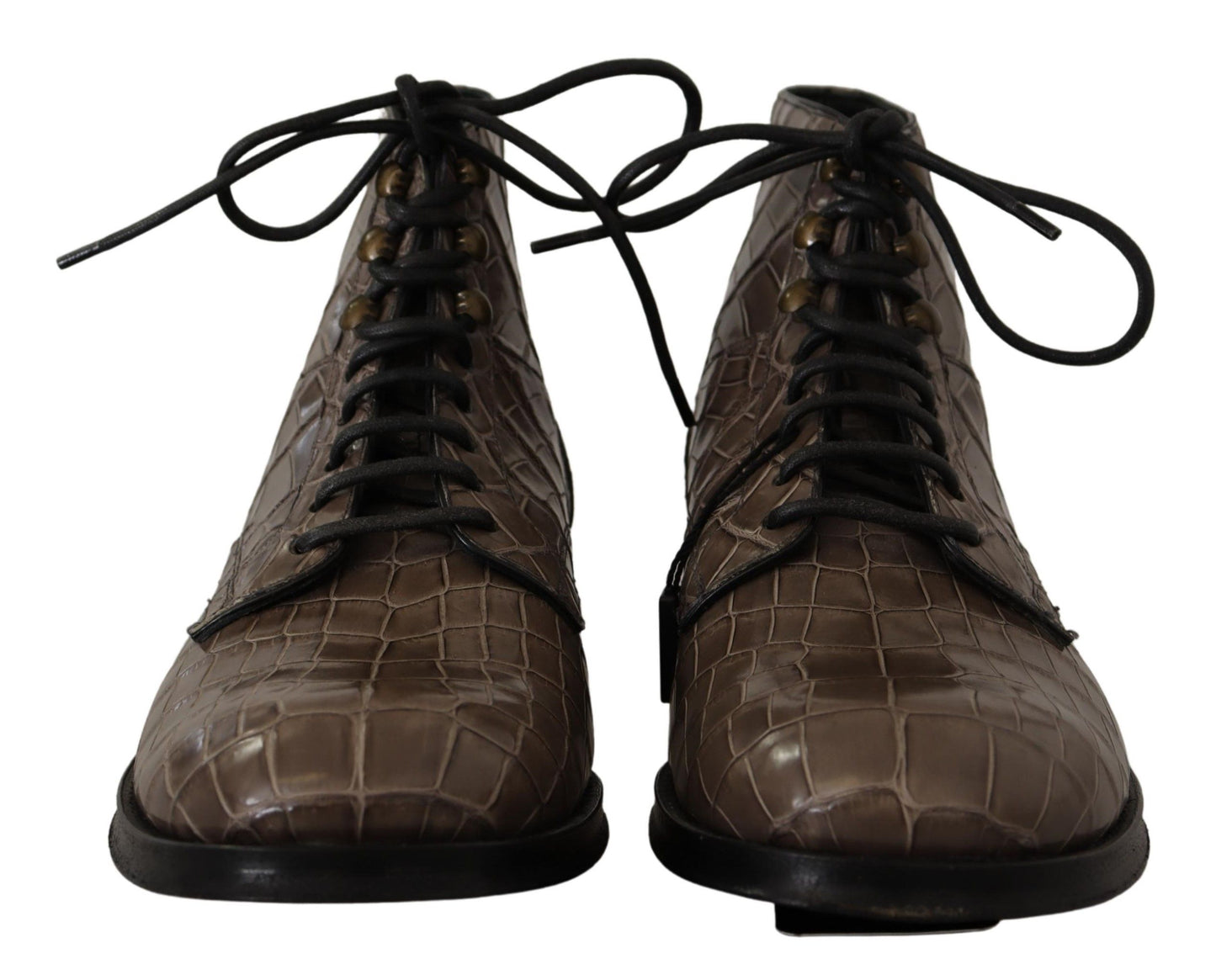 Gray Crocodile Leather Derby Boots-Dolce & Gabbana-LabelTerrace.com