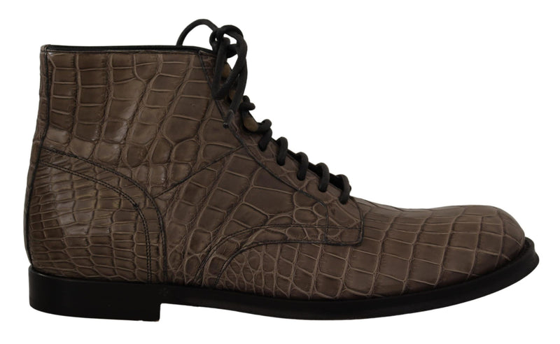 Gray Crocodile Leather Derby Boots-Dolce & Gabbana-LabelTerrace.com
