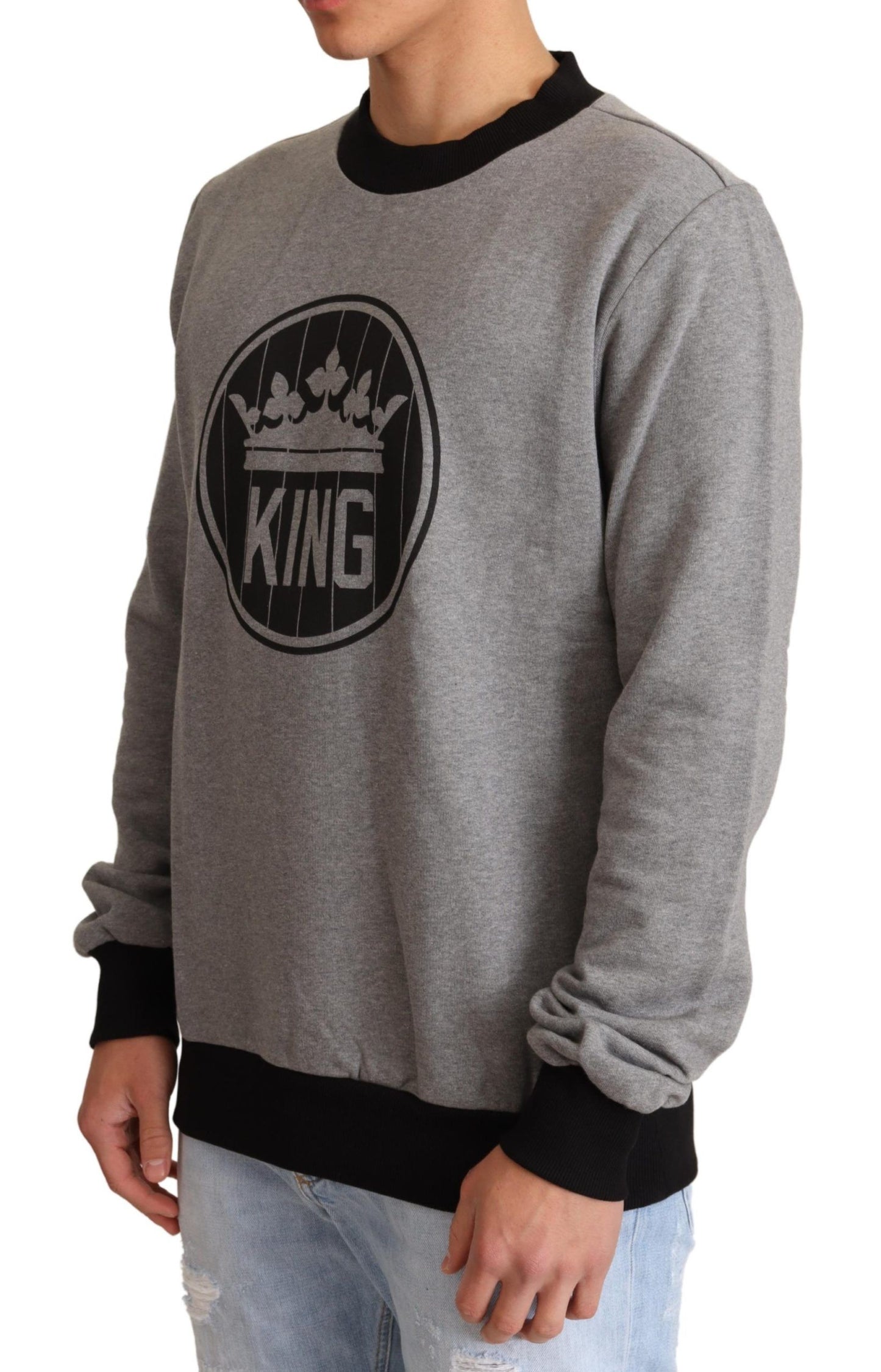 Gray Crown King Cotton Pullover Sweater-Dolce & Gabbana-LabelTerrace.com