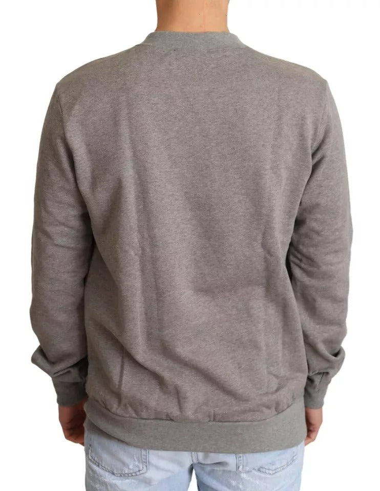 Gray Crown King Cotton Pullover Sweater-Dolce & Gabbana-LabelTerrace.com