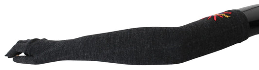 Gray #DGLovesLondon Embroidered Virgin Wool Gloves-Dolce & Gabbana-LabelTerrace.com