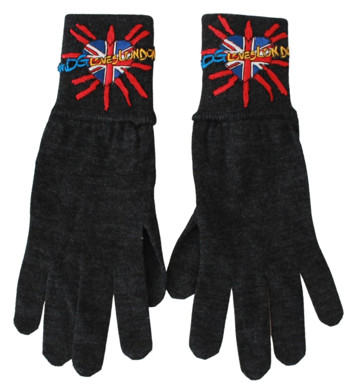 Gray #DGLovesLondon Embroidered Wool Gloves-Dolce & Gabbana-LabelTerrace.com