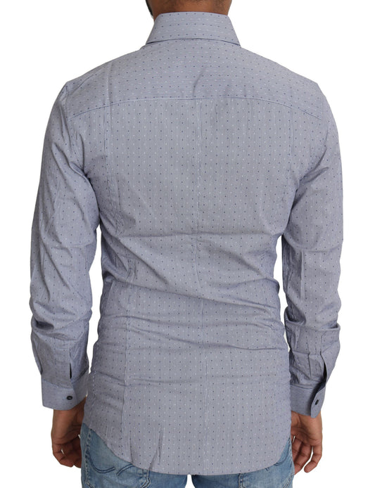 Gray Dotted Semi Fitted Formal SICILIA Shirt-Dolce & Gabbana-LabelTerrace.com