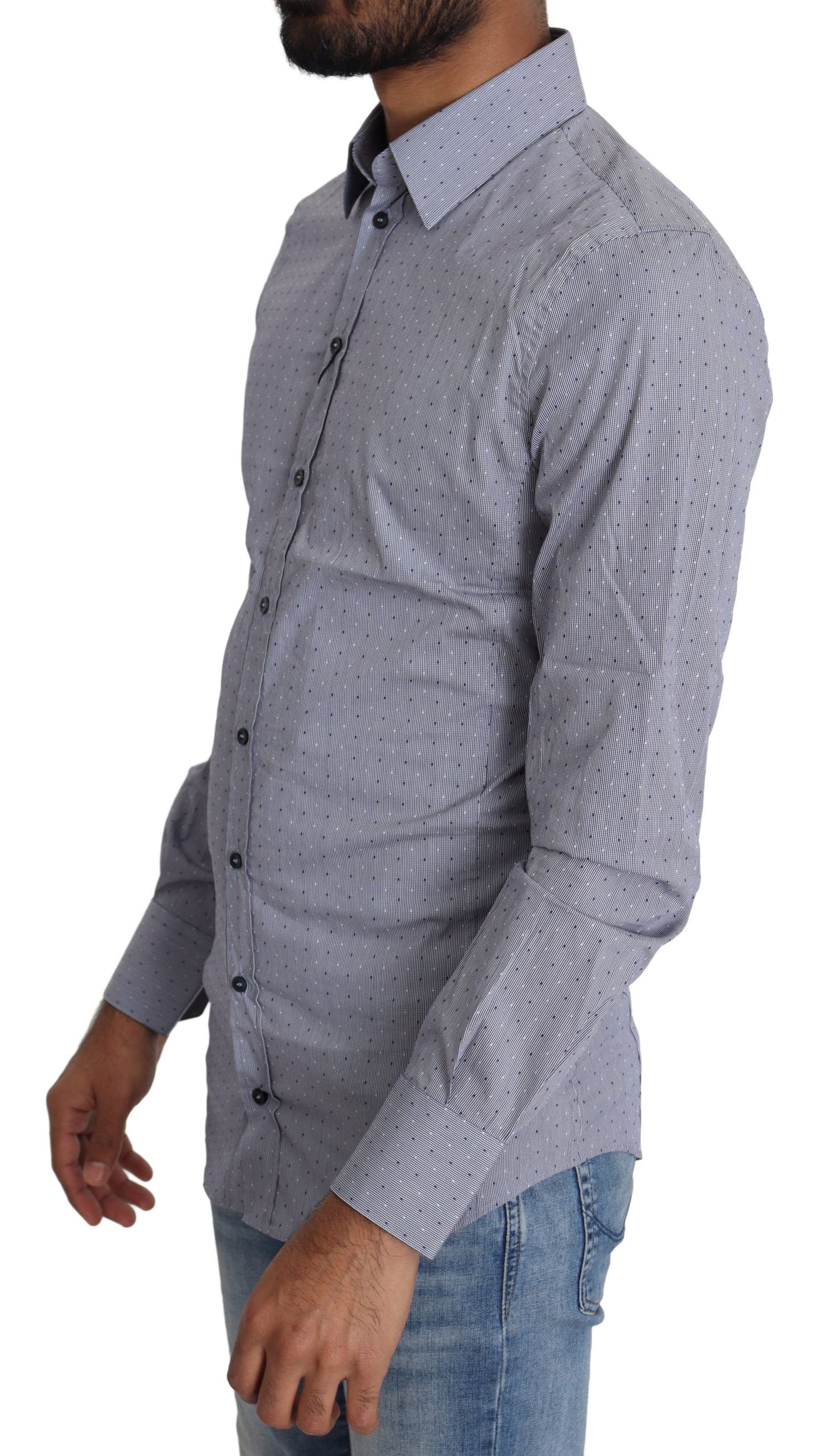 Gray Dotted Semi Fitted Formal SICILIA Shirt-Dolce & Gabbana-LabelTerrace.com