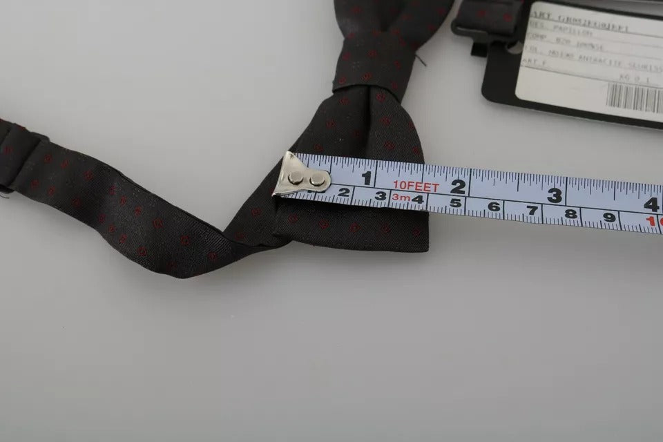Gray Dotted Silk Adjustable Neck Bow Tie-Dolce & Gabbana-LabelTerrace.com