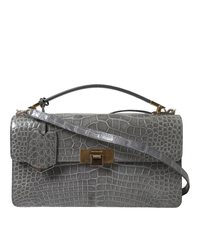 Gray Exotic Leather Medium Shoulder Hand Purse Bag-Balenciaga-LabelTerrace.com