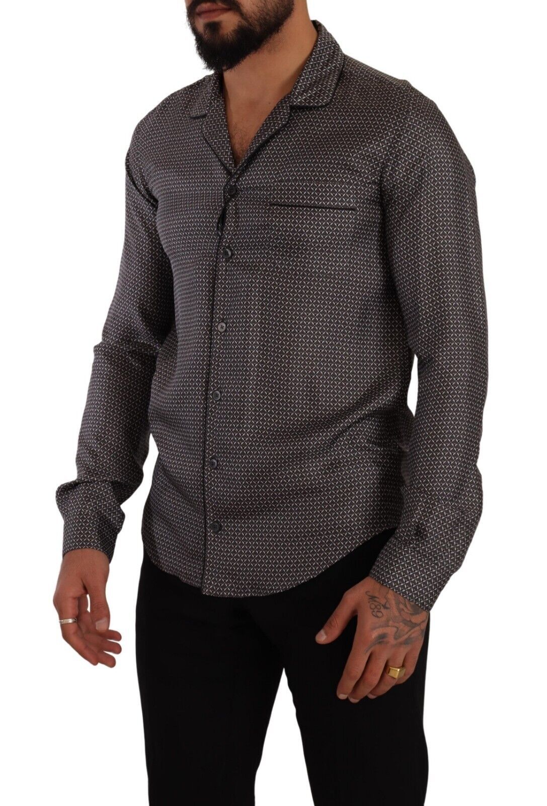 Gray Fantasy Pattern Pajama Top Mens Shirt-Dolce & Gabbana-LabelTerrace.com