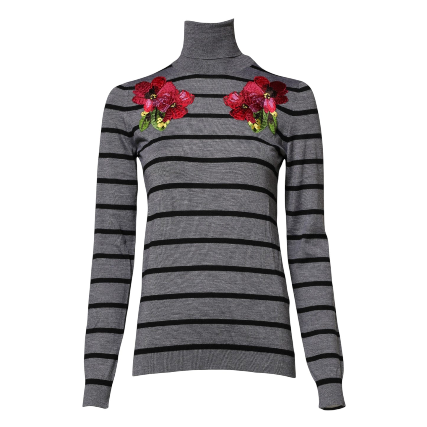 Gray Floral Embroidery Pullover Sweater-Dolce & Gabbana-LabelTerrace.com