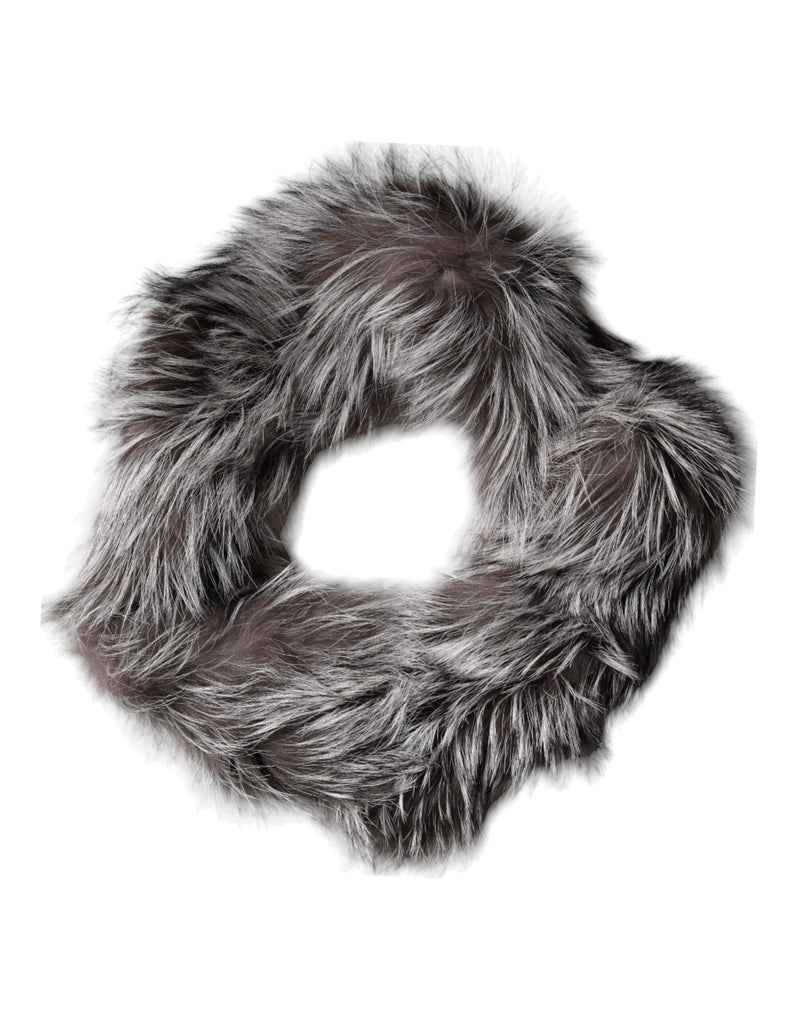Gray Fox Fur Neck Wrap Warmer Winter Scarf-Dolce & Gabbana-LabelTerrace.com