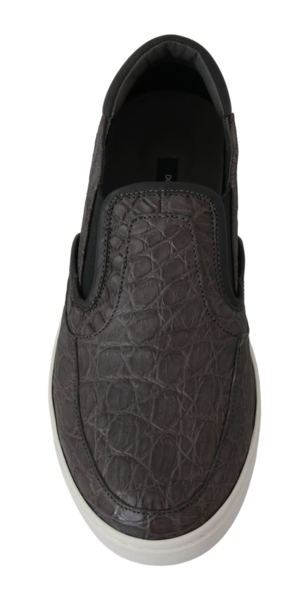 Gray Leather Flat Caiman Mens Loafers Shoes-Dolce & Gabbana-LabelTerrace.com