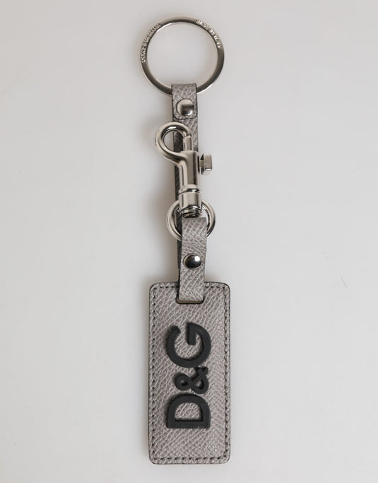 Gray Leather Logo Metal Ring Keychain Holder Men Keyring-Dolce & Gabbana-LabelTerrace.com