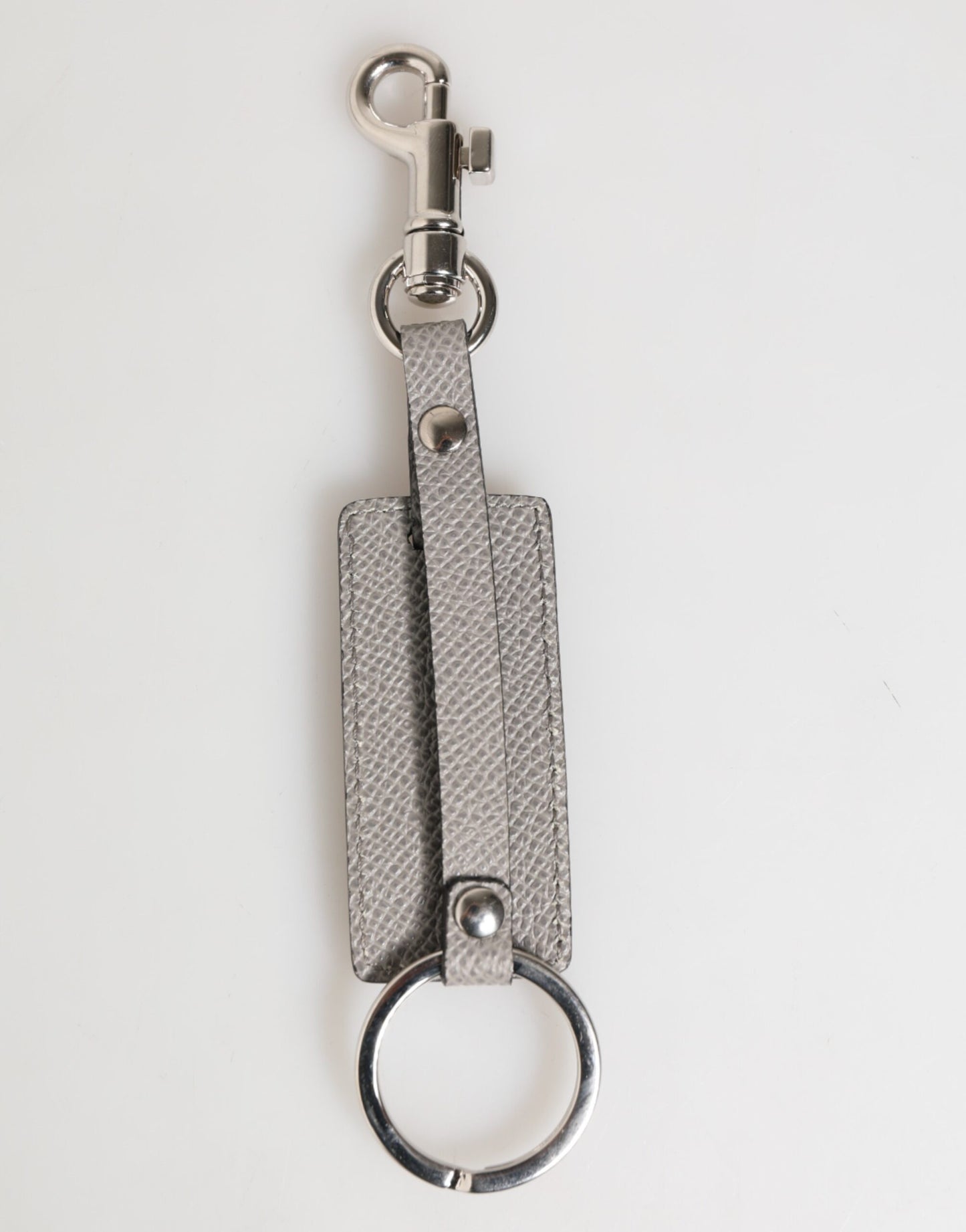 Gray Leather Logo Metal Ring Keychain Holder Men Keyring-Dolce & Gabbana-LabelTerrace.com