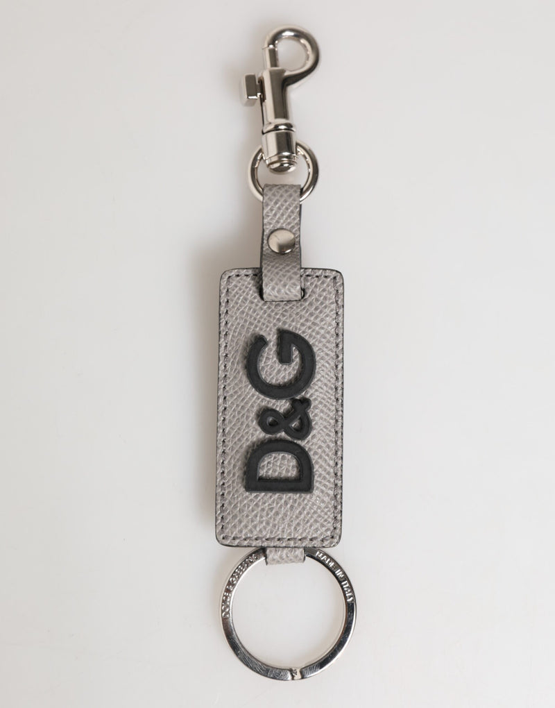 Gray Leather Logo Metal Ring Keychain Holder Men Keyring-Dolce & Gabbana-LabelTerrace.com