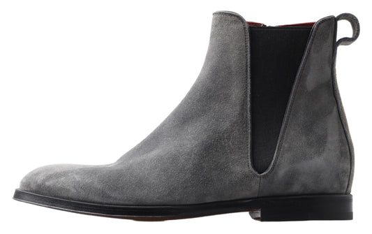 Gray Leather Men Ankle Boots Shoes-Dolce & Gabbana-LabelTerrace.com