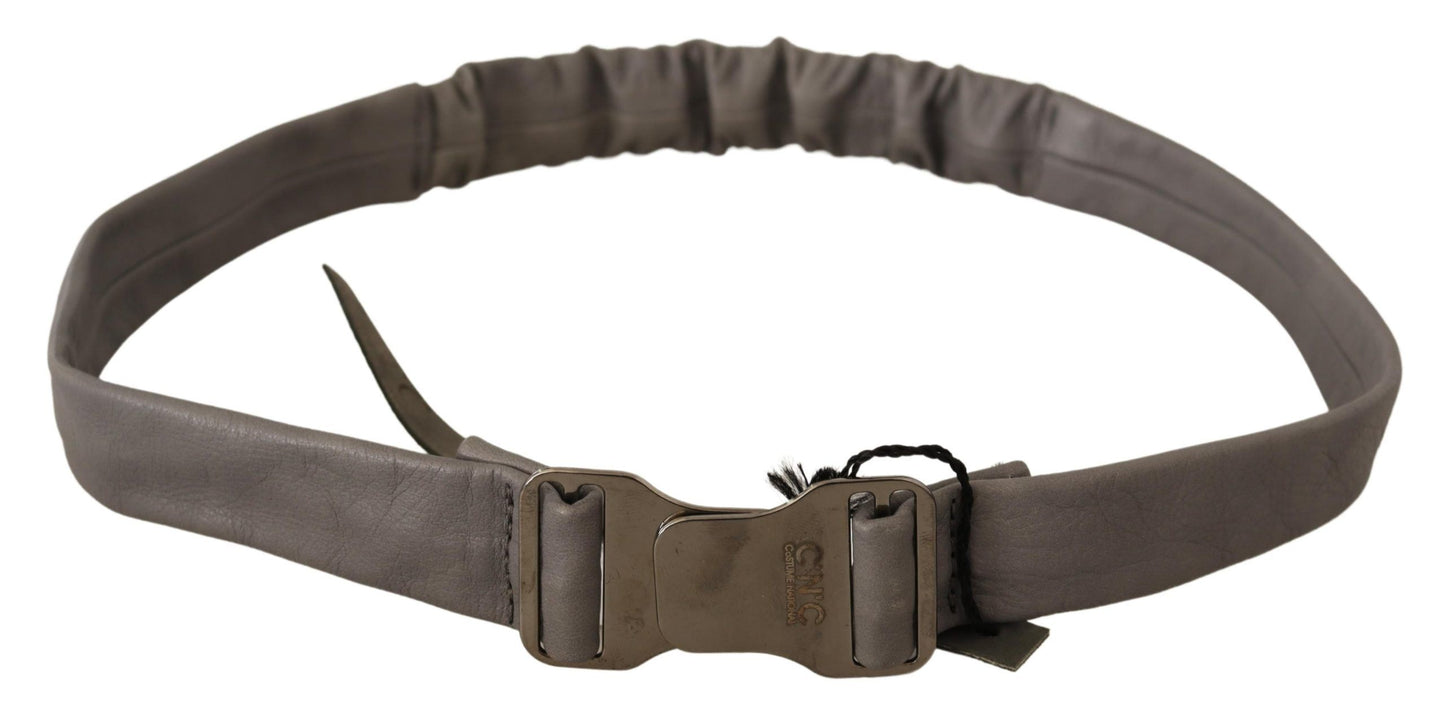 Gray Leather Silver Buckle Waist Belt-Costume National-LabelTerrace.com