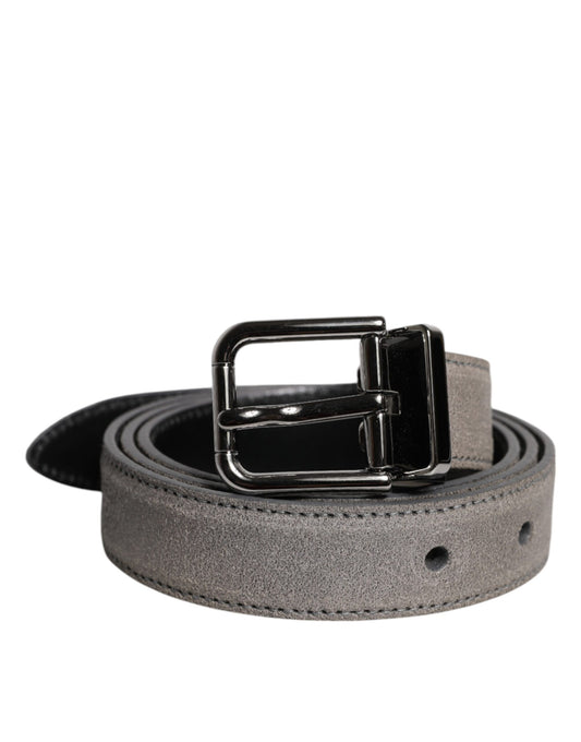 Gray Leather Silver Tone Metal Buckle Belt-Dolce & Gabbana-LabelTerrace.com