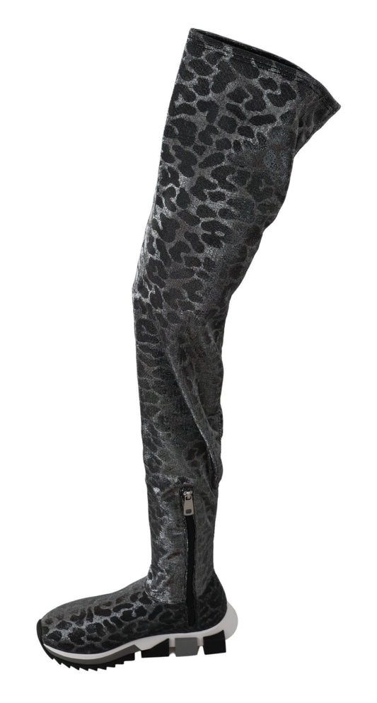 Gray Leopard High Top Sneakers Booties Shoes-Dolce & Gabbana-LabelTerrace.com