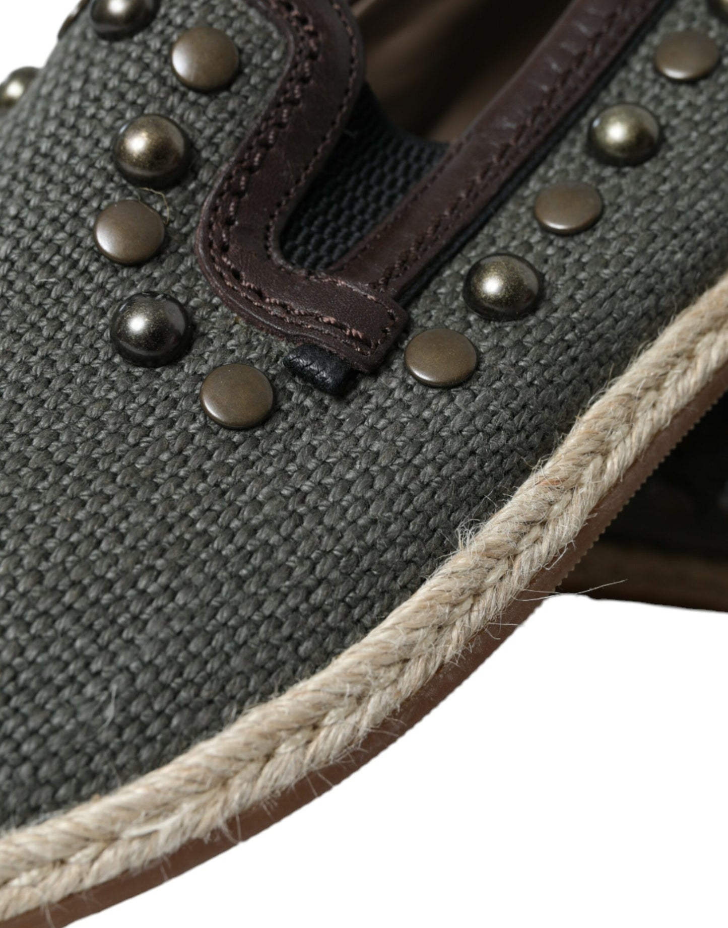Gray Linen Leather Studded Loafers Shoes-Dolce & Gabbana-LabelTerrace.com