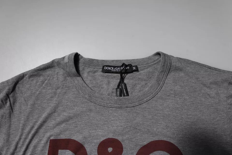Gray Logo Print Cotton Crew Neck Men T-shirt-Dolce & Gabbana-LabelTerrace.com