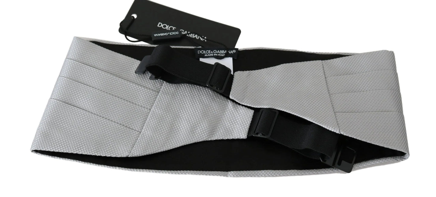 Gray Men Waist Belt 100% Silk Cummerbund-Dolce & Gabbana-LabelTerrace.com