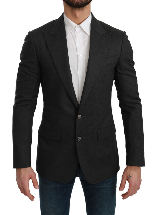 Gray NAPOLI Slim Fit Jacket Wool Blazer-Dolce & Gabbana-LabelTerrace.com
