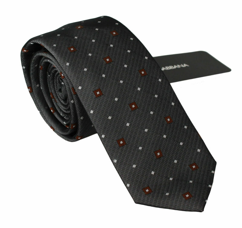 Gray Patterned Classic Mens Slim Necktie-Dolce & Gabbana-LabelTerrace.com