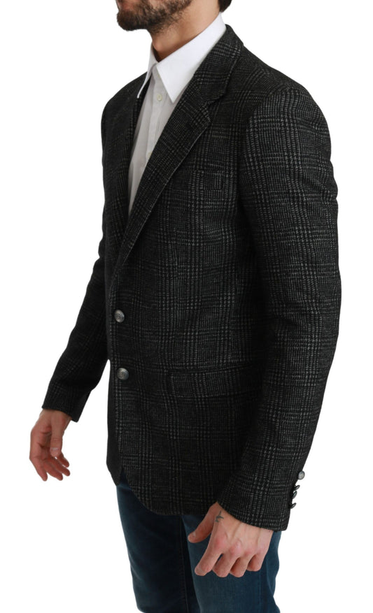Gray Plaid Check Slim Fit Jacket Blazer-Dolce & Gabbana-LabelTerrace.com