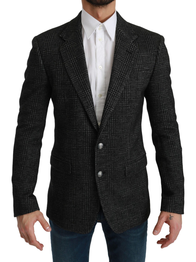 Gray Plaid Check Slim Fit Jacket Blazer-Dolce & Gabbana-LabelTerrace.com