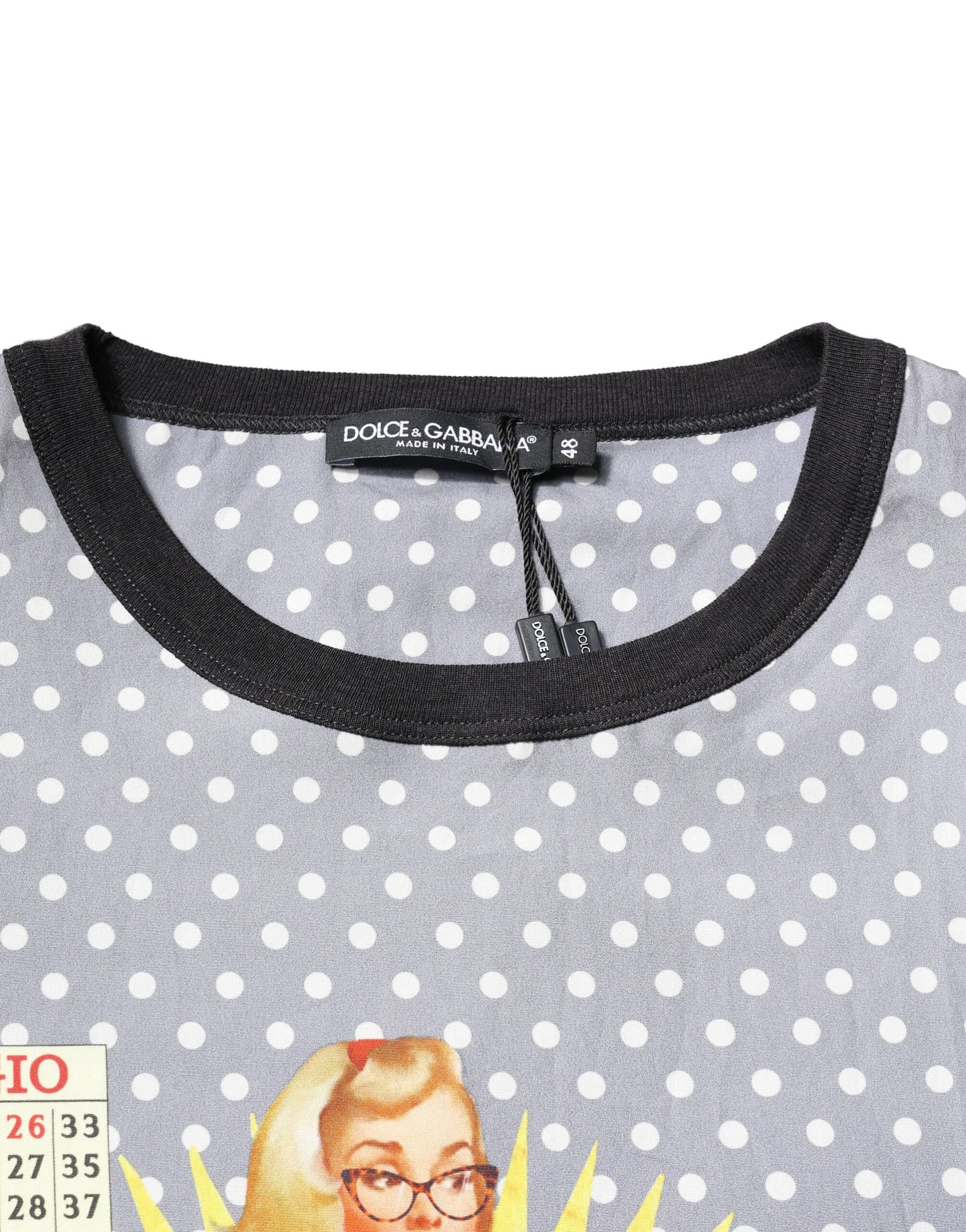 Gray Polka Dot Pin-Up Print Crew Neck T-shirt-Dolce & Gabbana-LabelTerrace.com