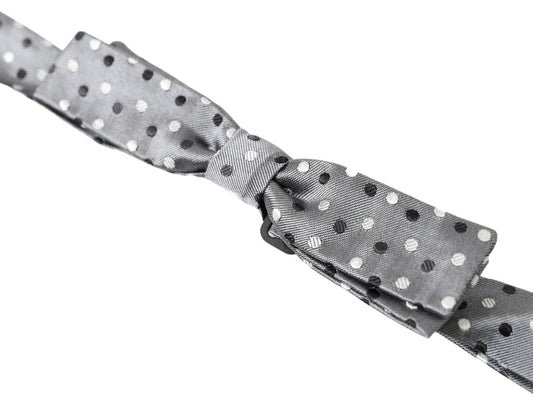 Gray Polka Dot Silk Adjustable Men Neck Papillon Bow Tie-Dolce & Gabbana-LabelTerrace.com