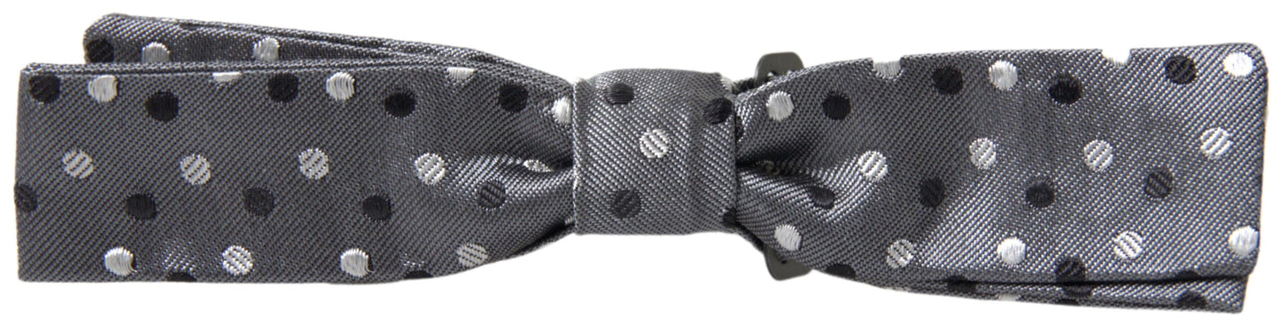 Gray Polka Dot Silk Adjustable Men Neck Papillon Bow Tie-Dolce & Gabbana-LabelTerrace.com