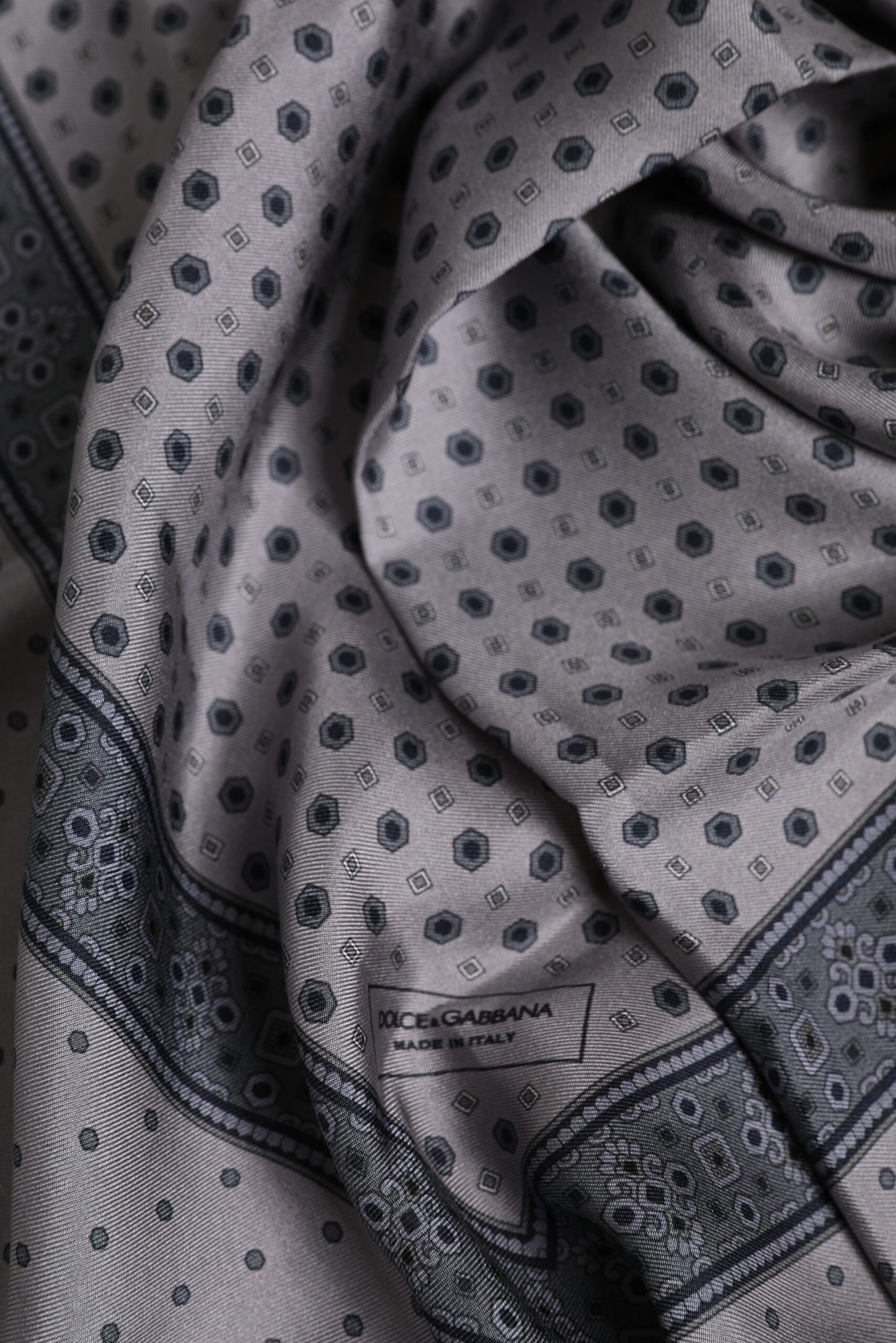 Gray Polka Dot Silk Square Men Foulard Scarf-Dolce & Gabbana-LabelTerrace.com