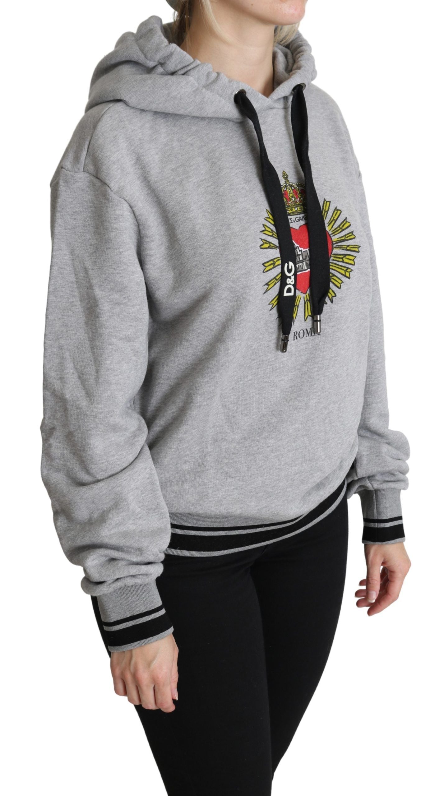 Gray Printed Hooded Exclusive Logo Sweater-Dolce & Gabbana-LabelTerrace.com