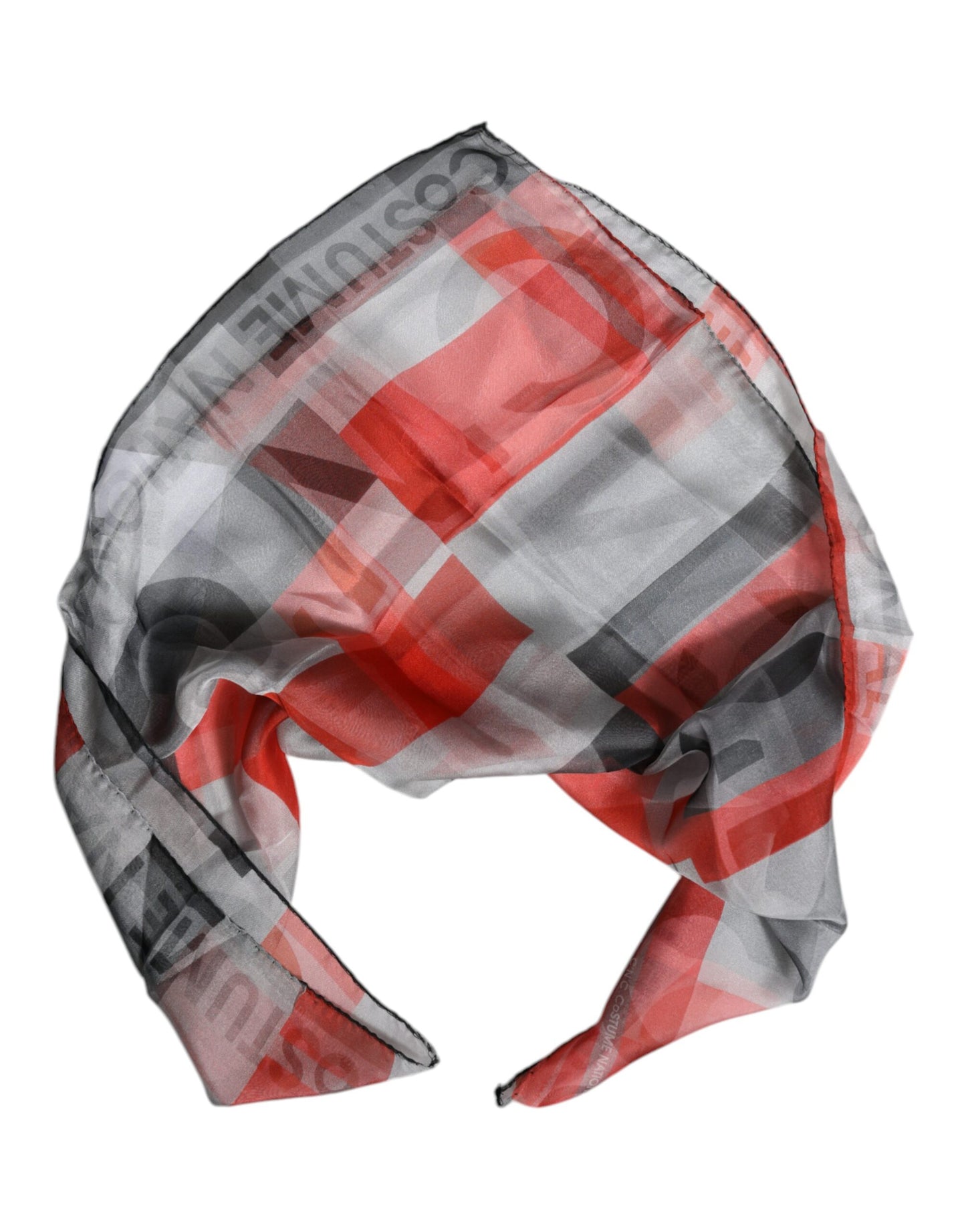 Gray Red Silk Square Neck Wrap Scarf-Costume National-LabelTerrace.com