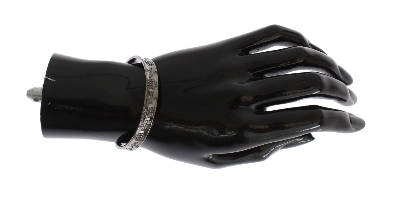 Gray Rhodium 925 Silver Bangle Bracelet-Nialaya-LabelTerrace.com