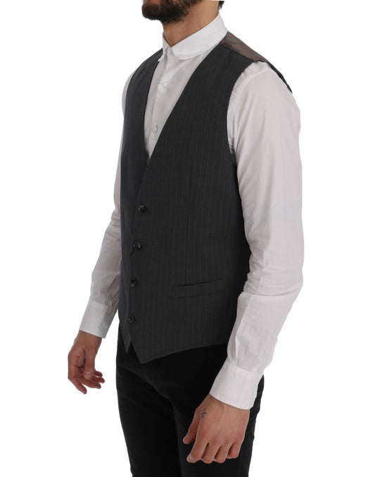 Gray STAFF Cotton Striped Vest-Dolce & Gabbana-LabelTerrace.com